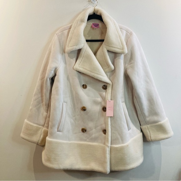 FOX & WIT Sz 2X Faux Leather Faux Sherpa Lined Double Breasted Jacket Coat NEW - Picture 5 of 16